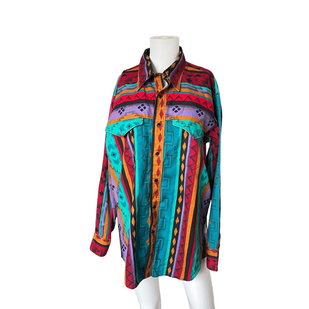 Vintage Longhorn Western Shirt Colorful Button Up Cotton Mens Size Large